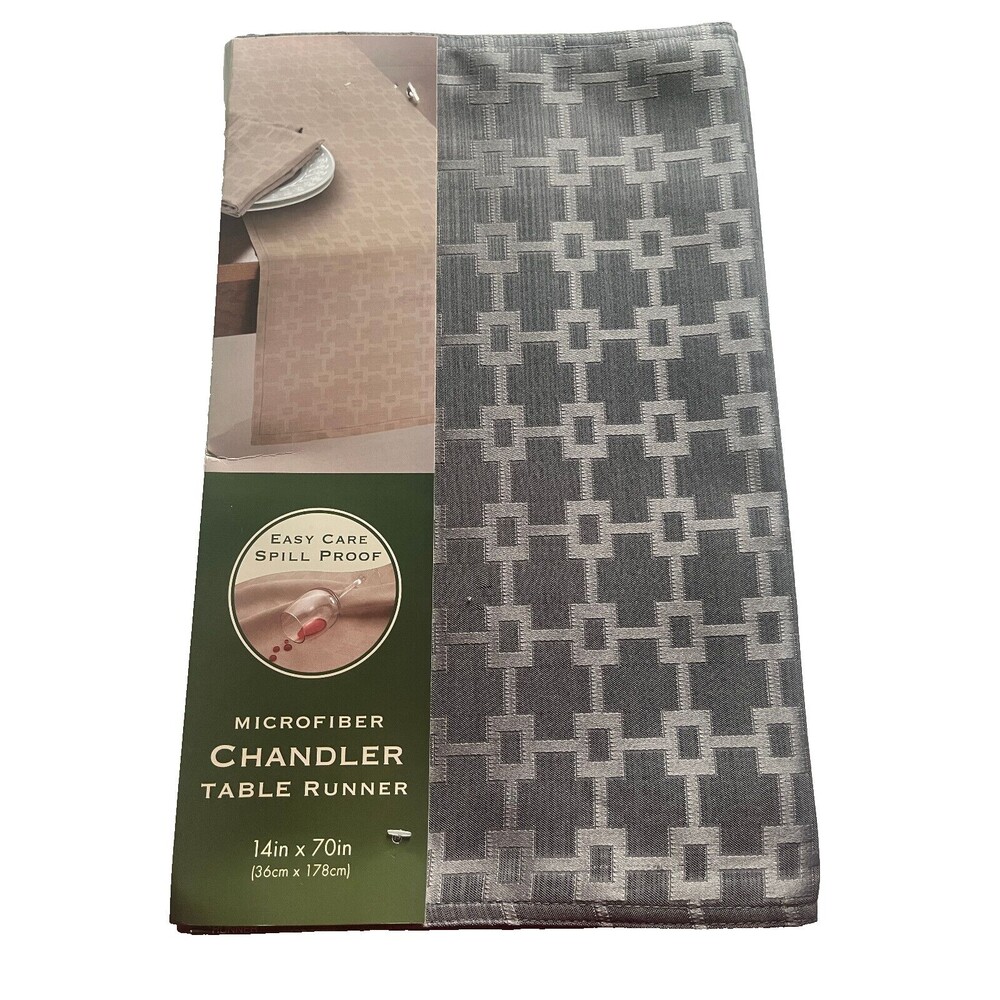 Chandler Fabric Table Runner 14"X70" Charcoal Gray Easy Care Spill Proof